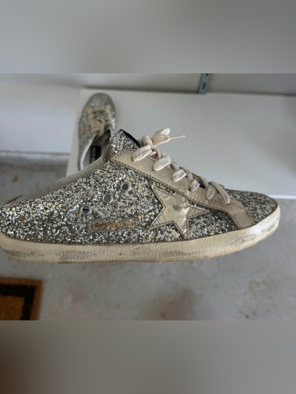 Golden Goose Super-Star Sabot in silver glitter